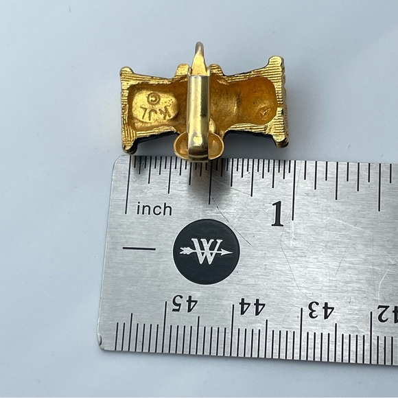 Kenneth Jay Lane Black Enamel Gold Beaded Clip-On Earrings Runway Couture - Picture 5 of 8